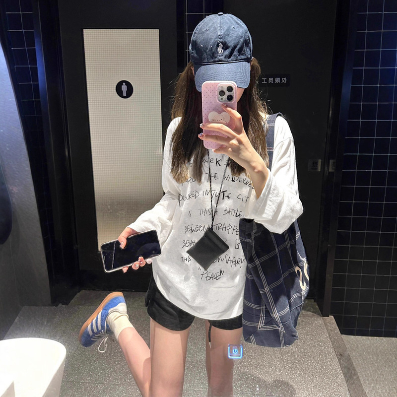 Fat mm New Spring & Fall Pure Cotton Large Size Long-Sleeved T-Shirt Women's American Loose White Top T-Shirt Bottoming Shirt