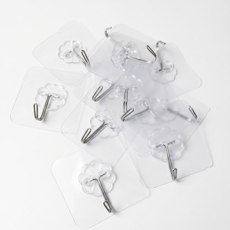 One-Piece Transparent Adhesive Hook, Plum Blossom-Shaped Sticky Hook, Stainless Steel Hook, Door Back Adhesive Hook One-Piece Transparent Adhesive Hook, Plum Blossom-Shaped Sticky Hook, Stainless Steel Hook, Door Back Adhesive Hook