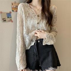 フランスのレトロなニットの日焼け止め服の女性の夏の薄いネットの糸の透かし彫りの覆うシャツのレースのシャツのストールのニットの婦人服