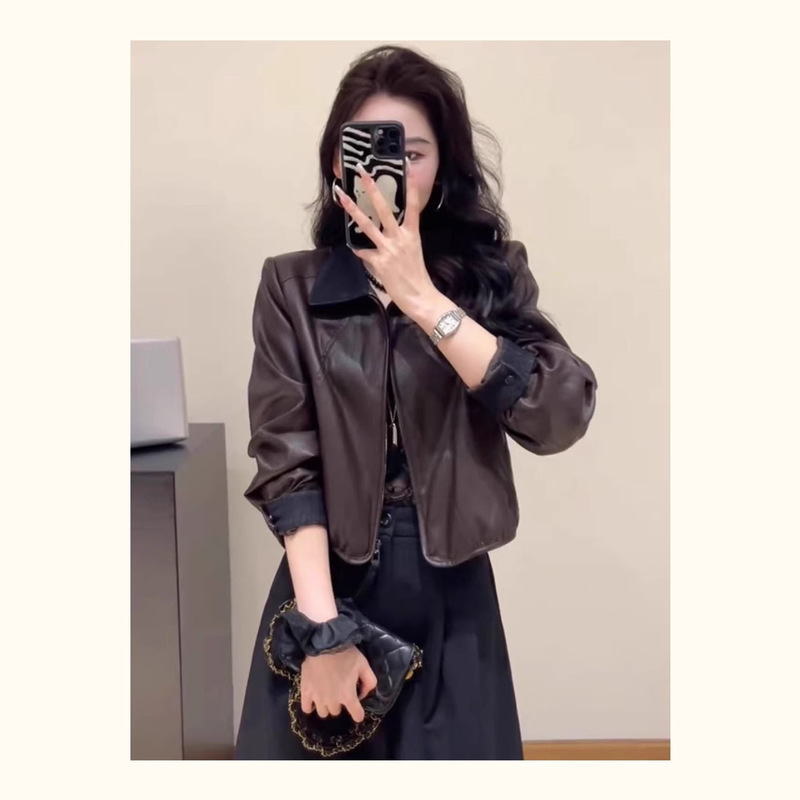 欧货复古机车风短款皮衣外套女2025秋季新款宽松显瘦夹克pu上衣潮|undefined