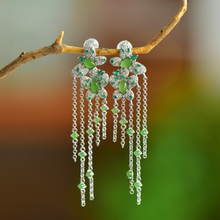 Fu Bei Diamond Jewelry [925 Silver Inlaid with Hetian Jasper Silver Round Egg Butterfly Tassel Earrings] Delicate