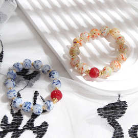 雪巴琉璃手串清代手绘点彩凤尾老琉璃珠子古法工艺原创古风青蛙皮