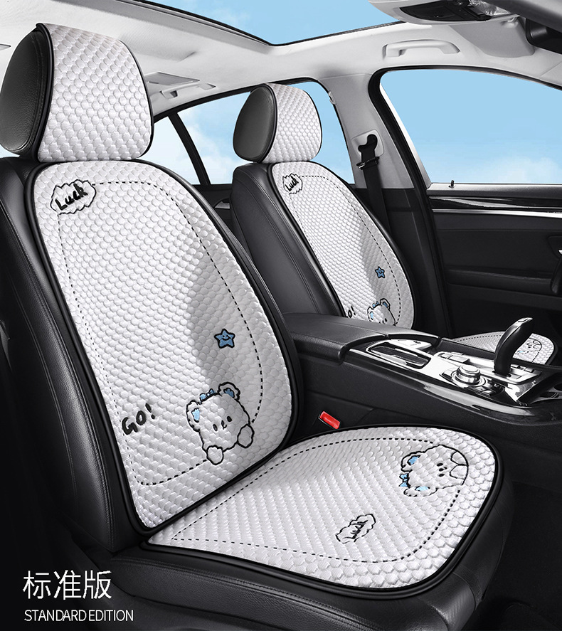Cartoon Ice Silk Car Cushion Four Seasons Universal Breathable Half Pack Seat Cover Cute Female Car Interior Single Piece Cool Car Cushion