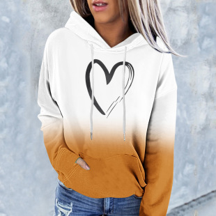 LT foreign trade cross-border Women's hooded sweater love gradient 3D digital printing round neck sweater women's sweater