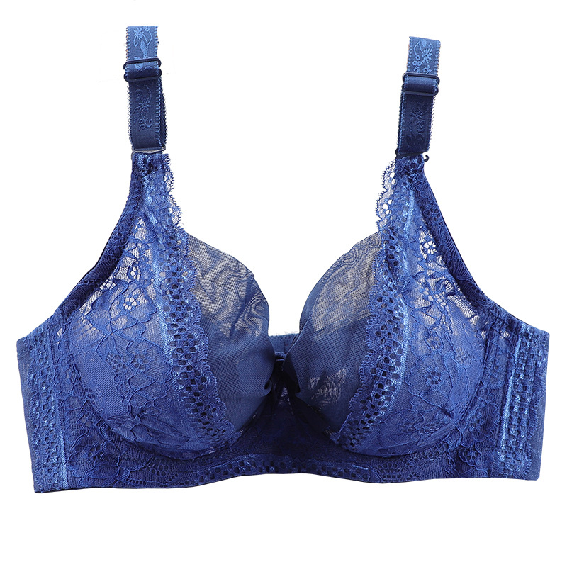 Sutiã de renda sexy estilo europeu e americano, ultrafino e transparente, plus size, com aro e ajuste para realçar o busto._voghion.com
