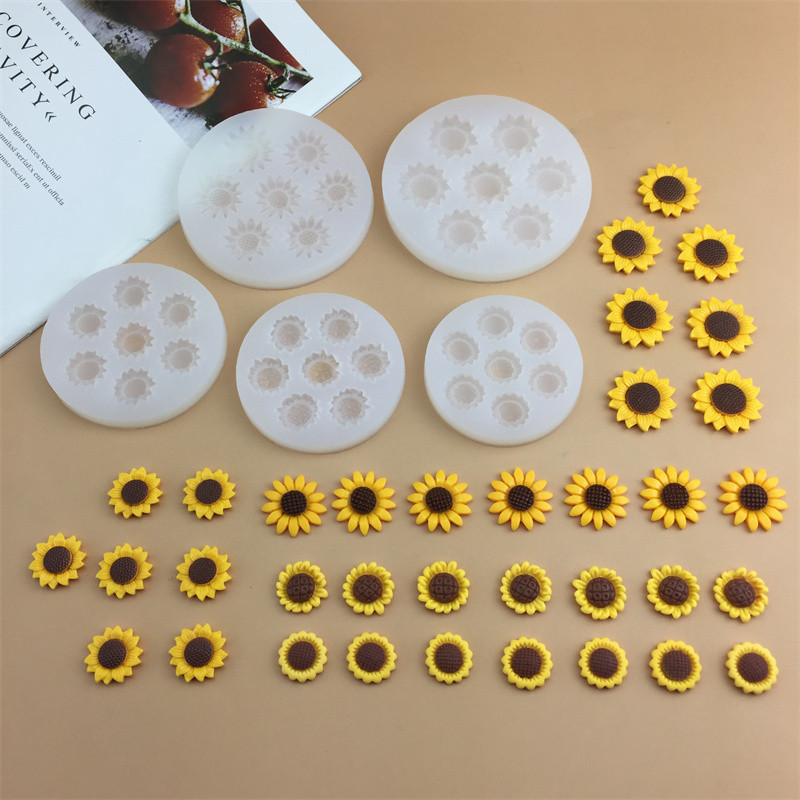 DIYひまわりの太陽の花は砂糖のケーキをひっくり返してシリカゲルの鋳型の手作りの石膏のろうそくの装飾の食品級の鋳型を焼きます。|undefined