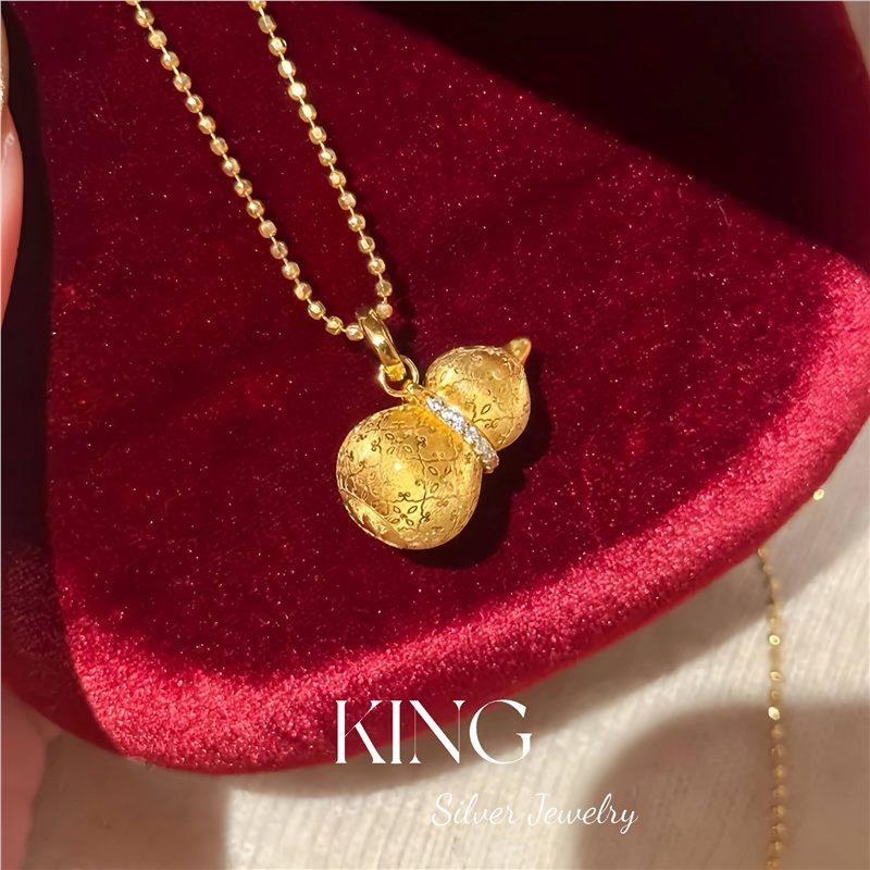 招财纳葫 | king银饰珠宝925银镀金戗刻柿蒂祥云纹葫芦新中式项链|undefined
