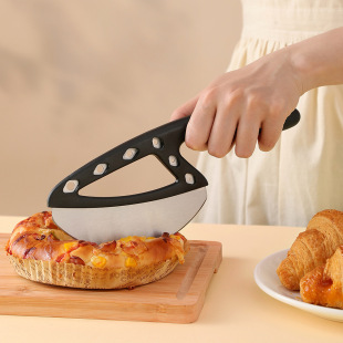 New Stainless Steel Pizza Knife Semi-Circular Vanilla Cutting Multi-Functional Long Handle Slicing Knife Kitchen Baking Tool