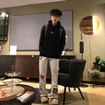 春秋基础款花卉刺绣微喇休闲裤男女趣味显瘦卫裤宽松潮牌运动裤男