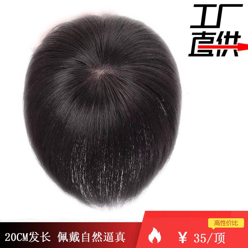 工厂批发女士真发递针补发片头顶补发块斜刘海假发片增发量盖白发|ru
