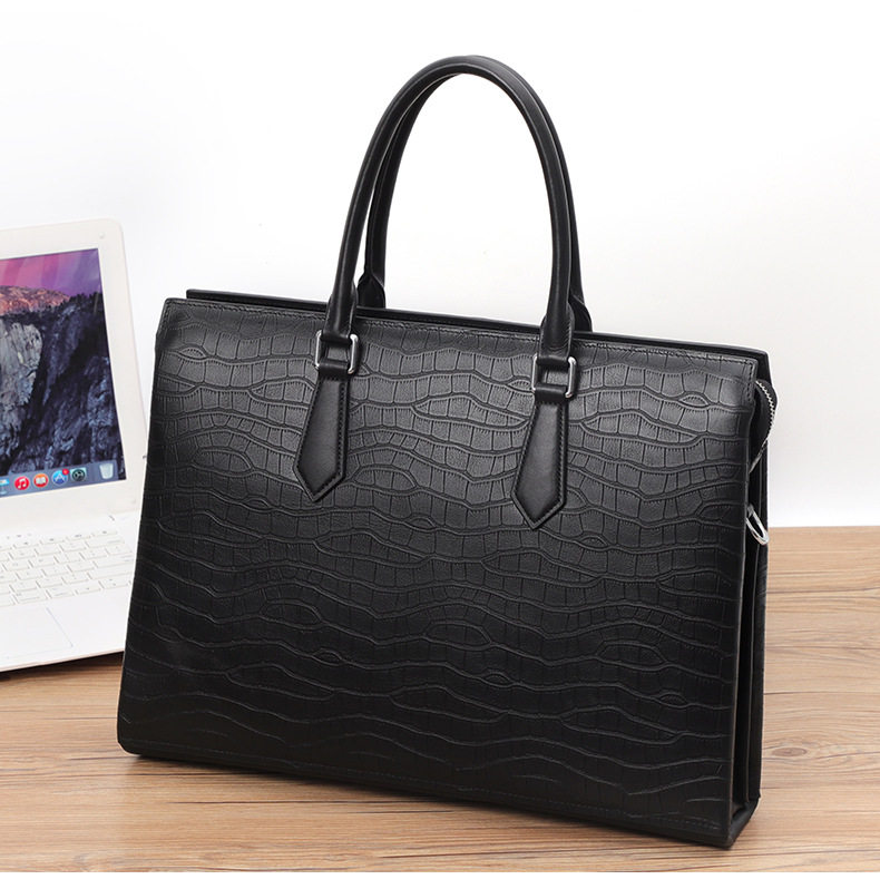 Túi xách nam da bò thật cao cấp dạng túi xách công sở đựng laptop 14 inch, chống nước — Màu đen chi tiết 3