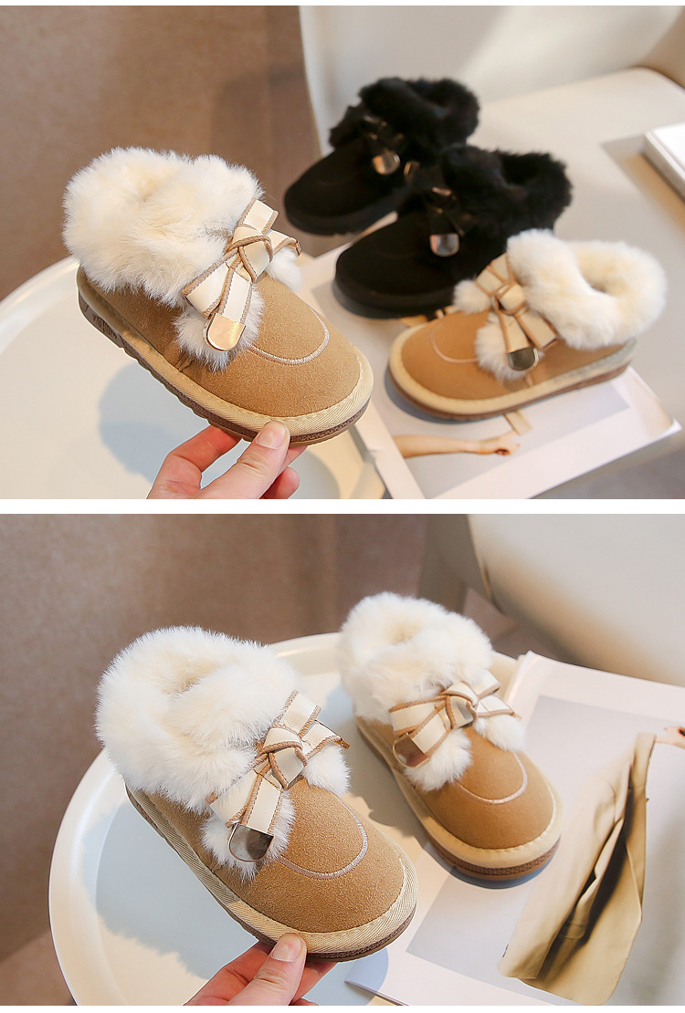 Schneestiefel Winter 2024, neuer Stil, weiche Unterseite mit verdickter Schleife, vielseitig einsetzbar, mittelgroße Baumwolle für Kinder und Mädchen_voghion.com