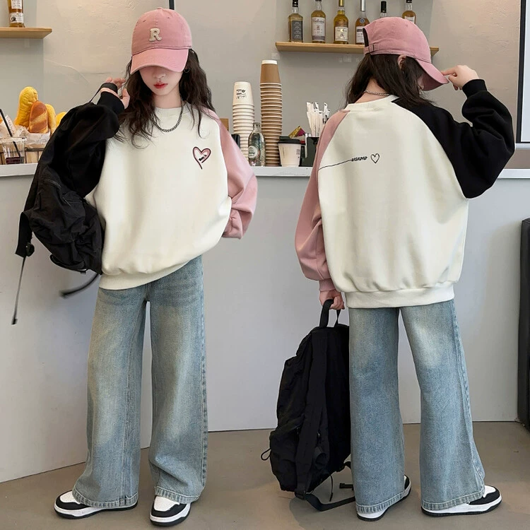 Футболка-лонгслив для девочек, весна 2026, в корейском стиле, для старших детей, цветная толстовка для девочек, детская весенняя одежда.