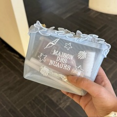 フレッシュブルーレース刺繍収納バッグinsメッシュ透明化粧バッグ旅行携帯洗面バッグ