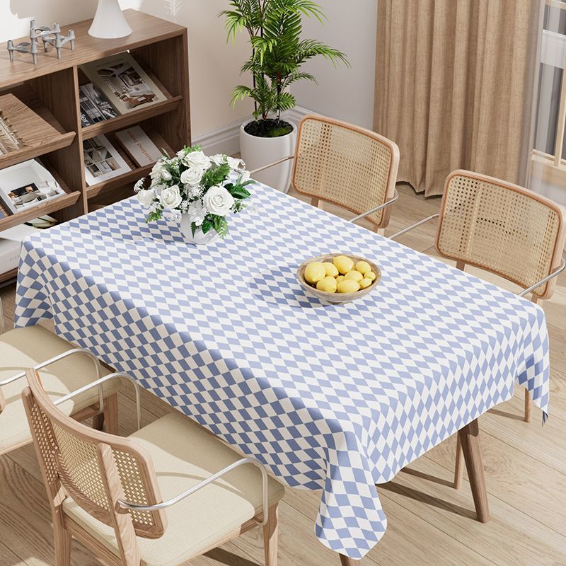 야외 사진 부스 캠핑 분위기 식탁보 마름모 하늘색 직선 가장자리