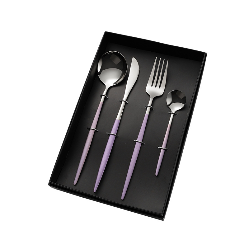 304 cuchara de acero inoxidable subred rojo portugués cuchillo tenedor cuchara de café de oro Acero inoxidable vajilla occidental traje