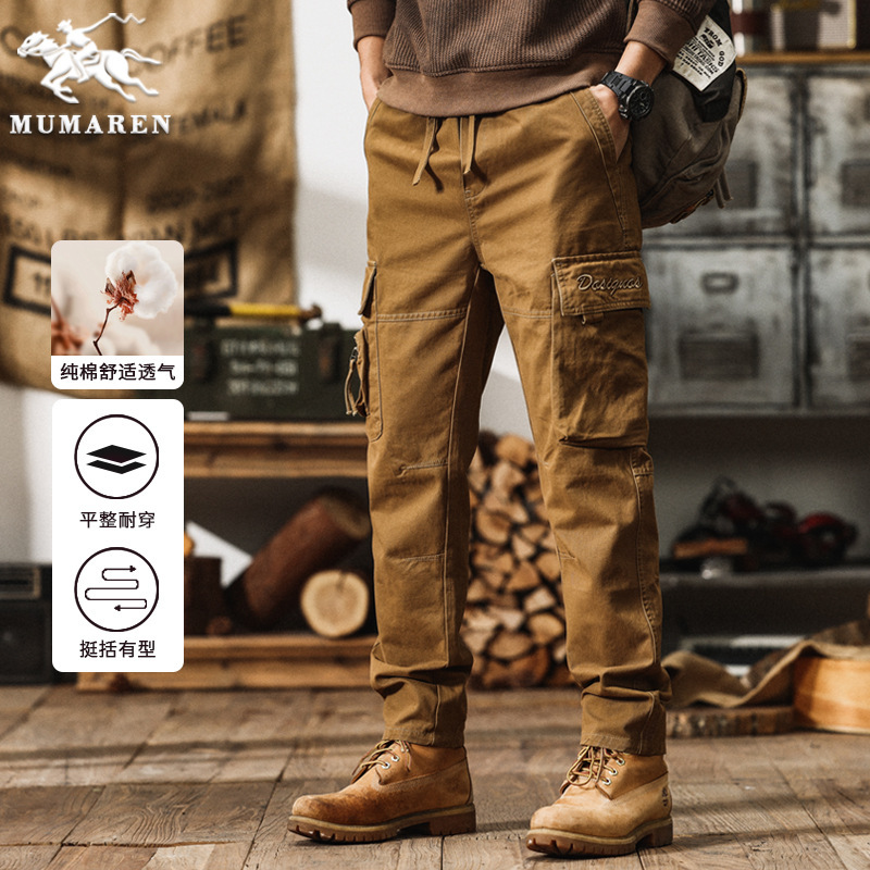 Wrangler Men's Casual Pants Spring and Summer Thin Medium Thick Loose plus size Middle-aged and Young Workwear Multi-bag Long Pants Straight Pants