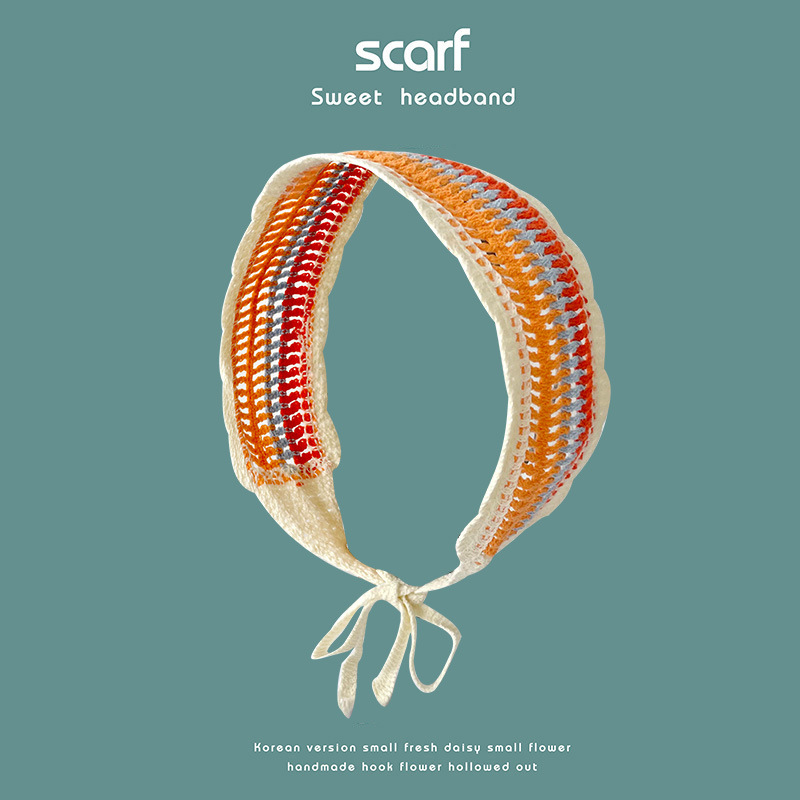 Nuevo colorido estilo étnico hecho a mano de ganchillo tejido banda de pelo de ala ancha estilo pastoral retro de las mujeres banda de pelo bolsa pañuelo sombrero
