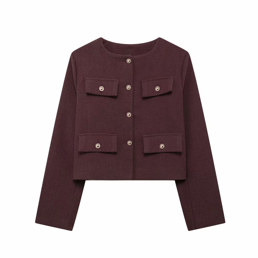 420g Weight Casual Jacket Outerwear Type Long Sleeve Sleeve Length Single Breasted Placket Type Regular Sleeve Sleeve Type Polyester Fabric Type Short Top Length Coat Tops Type Casual, Daily Occasion Round Neck Neckline Regular Fit Fit Type Solid Color Pattern Spring, Autumn Season Women's Gender Pocket Design Elegant, Streetwear Style Women's Elegant Streetwear Solid Color Pocket Single Breasted Coat Casual Jacket 11