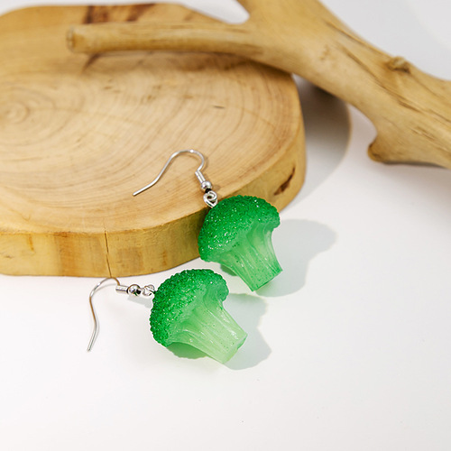 Interesting simulated resin green vegetable earrings, personalized cute corn earrings, healthy broccoli earrings wholesale
