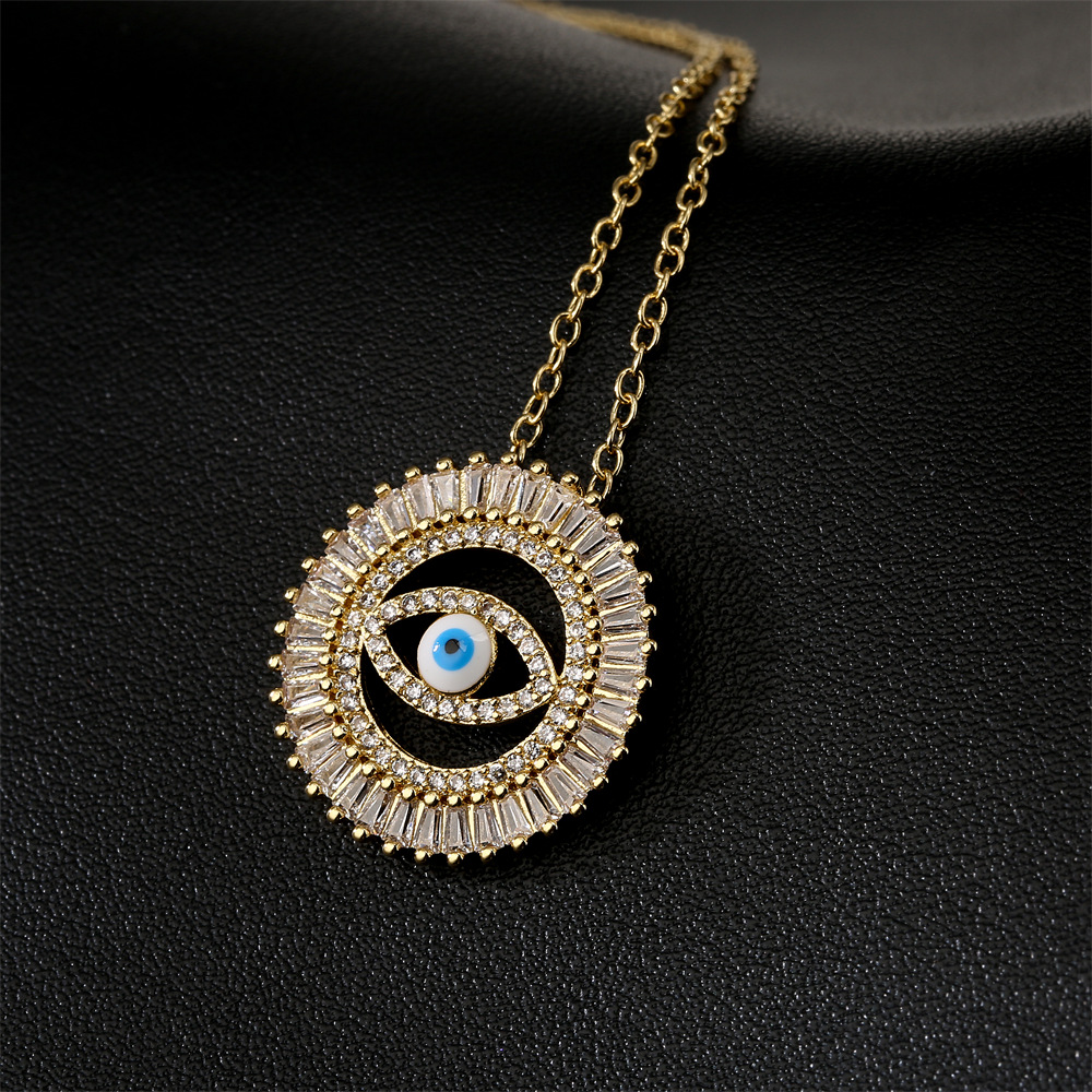 Fashion retro copper 18K gold zircon drip oil eye geometric shape pendant necklace
