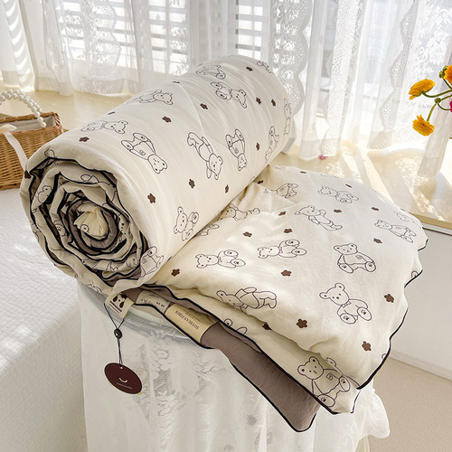 Double-layer yarn soybean fiber summer quilt maternal and infant grade soft waxy summer cooling quilt summer air-conditioning quilt spring and autumn washable thin quilt
