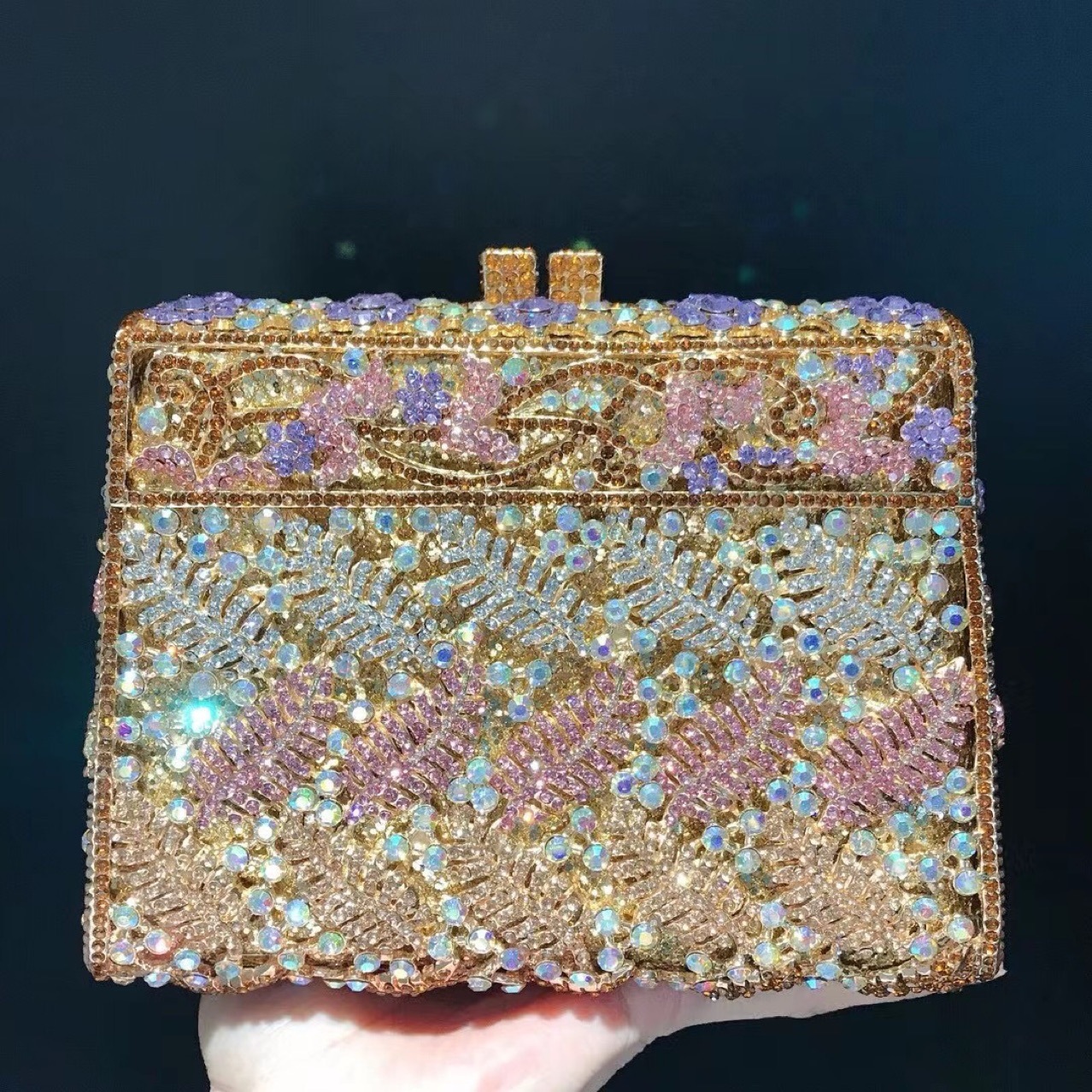 Nuevo hueco transfronterizo hoja de diamante caja trapezoidal bolsa de banquete de diamantes bolsa de mano clutch