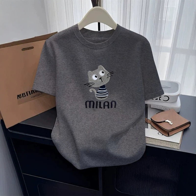 2026 New Style Niche Print Design Short-Sleeve T-Shirt for Women, Deep Floral Gray Base Shirt, Stylish Summer Top 2026 New Style Niche Print Design Short-Sleeve T-Shirt for Women, Deep Floral Gray Base Shirt, Stylish Summer Top