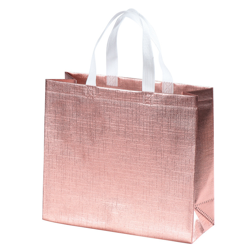 Gold texture embossed tote bag printed LOGO advertising non-woven shopping film packaging bag women's gift bag