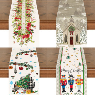 Amazon new hot selling Christmas table runner home decoration restaurant linen printed table mat tablecloth