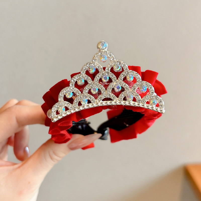 Bola de corona de perlas para niños, hebilla para el cabello, tocado de princesa, pinza para el cabello de cola de caballo para niñas, artefacto para el cabello para niñas