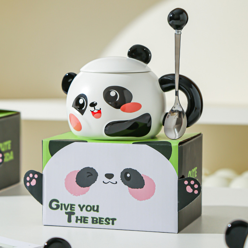 Creativo panda red taza de agua roja taza de marca de taza de cerámica de oficina en el hogar regalo de taza de desayuno de dibujos animados