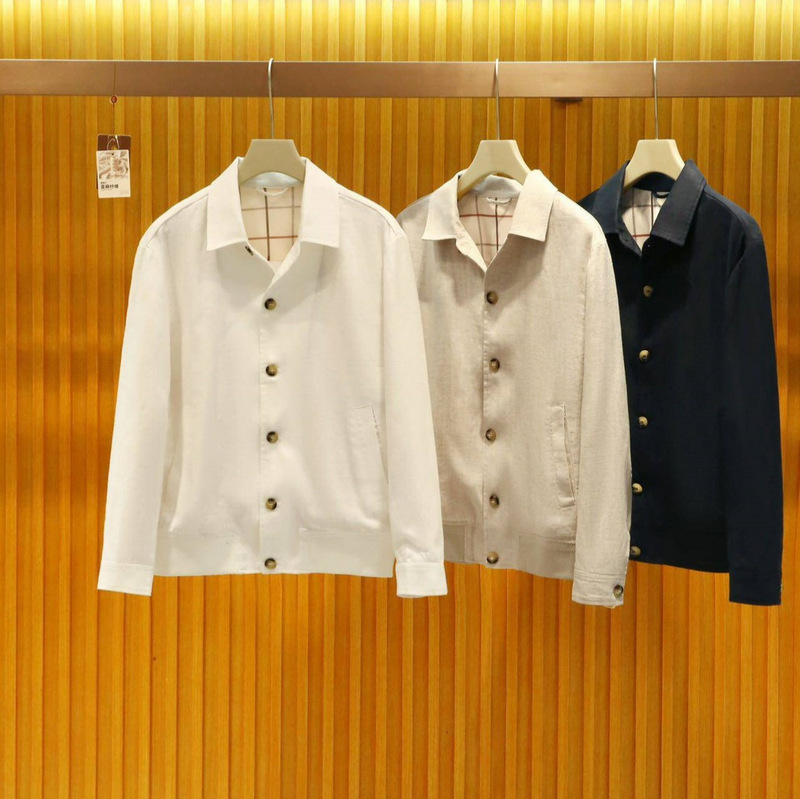 Light luxury herringbone textured linen jacket, men's casual turn-down collar coat, breathable thin top for spring and summer commuting