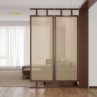 Chinese-style Rattan Screen Entrance Entrance Simple Bedroom Partition Living Room Home Shaded Decorative Mobile Solid Wood Seat Screen