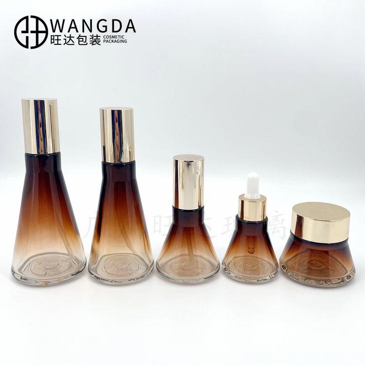 圆锥形化妆品套装玻璃瓶 乳液精华液瓶膏霜化妆品分装瓶 喷雾瓶