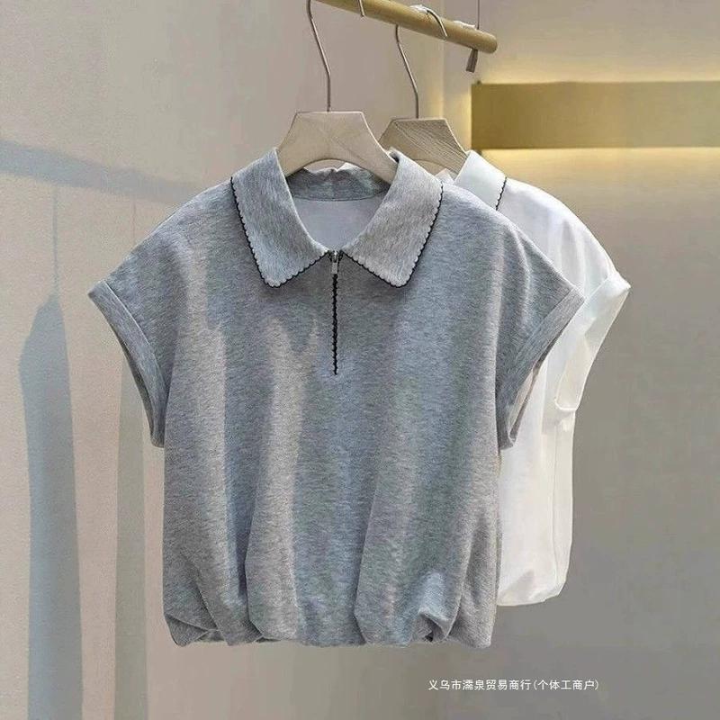Футболка Polo для женщин свободная укорачивающая летняя