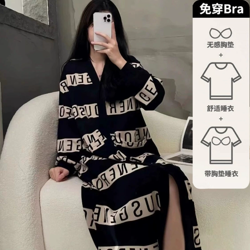 100% чистый хлопковый ремень нагрудная юбка для женщин весна и осень длинный рукав кардиган V-образный вырез средней и длинной свободной пижамы