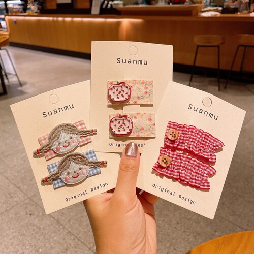 Cute Grid Korean Style Children's Hair Clip Sweet Cherry Bear Girl BB Clip Girls Child Floral Patterns Versatile Bangs Hair Pin