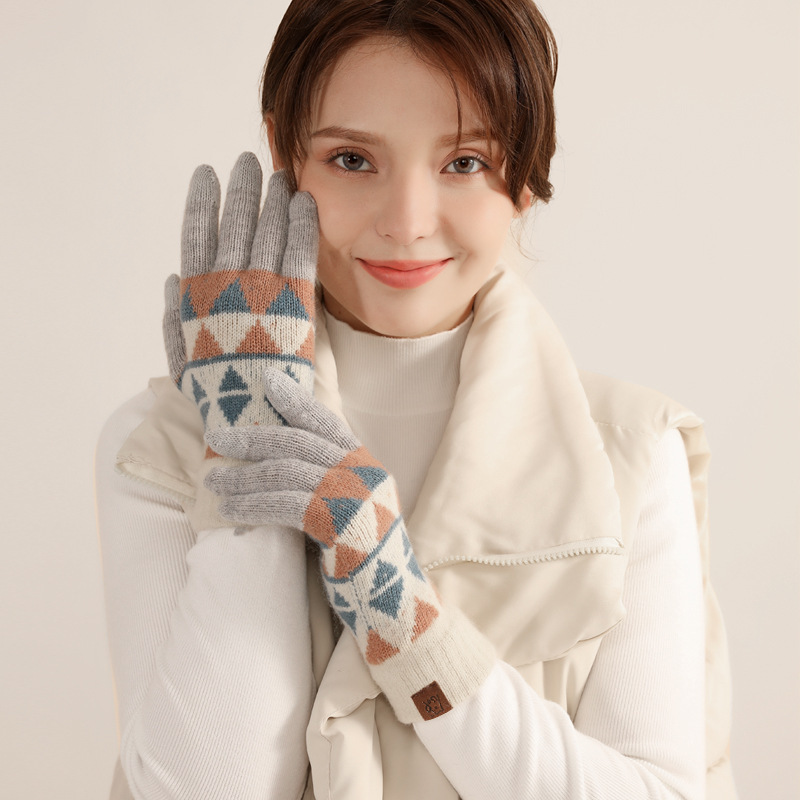 日本のウールのニットの手袋の女性の冬の保温のすべての指の手袋のベルベットの厚い騎乗の毛糸のタッチパネルの手袋の男|undefined