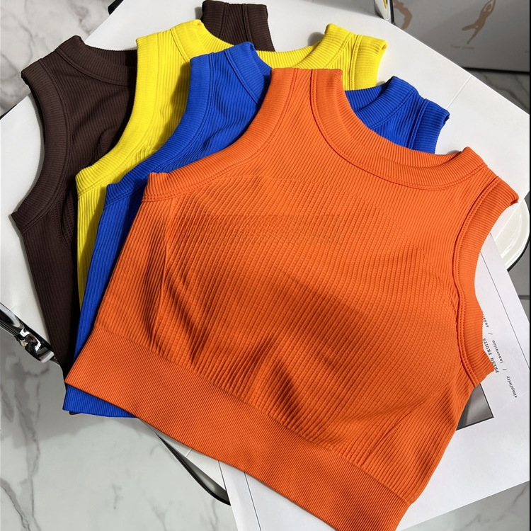 糖果色收副乳弹力瑜伽背心一体定型杯无缝防震跑步训练运动内衣女