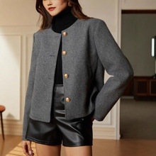 欧美秋季女装外套亚马逊气质小香风上衣欧美高级感单排扣短款西装