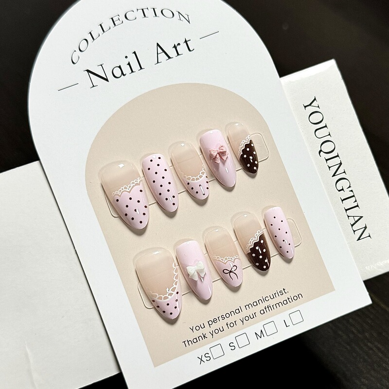 Cartoon Dessert Rabbit Nail Art Ancient Polka Dot Pink Brown Lace Bow Cute Girl Sweet Girl Size Nail Art Patch