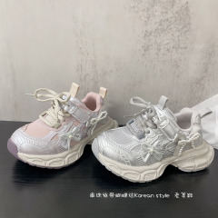 串珠丝带蝴蝶结女童公主风时尚百搭老爹鞋2025年秋款女童运动鞋批
