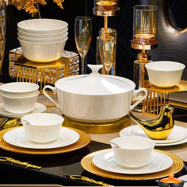 2025 New Model High Aesthetic Value Jingdezhen Bone China Dinnerware Set Pure White Underglaze Color High-Temperature Ceramic Bowl for Home Use