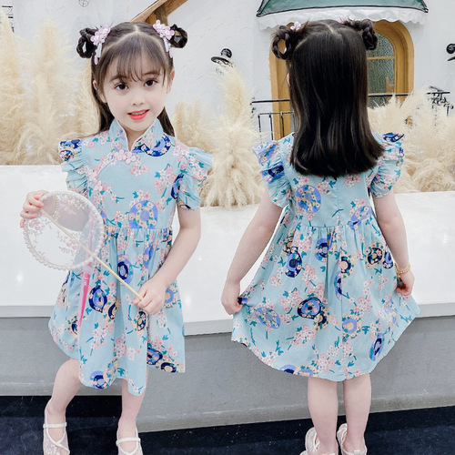 Summer girls chinese floral qipao dress circle 0 to 6 years old baby cotton dress girl slim skirt children hanfu skirt