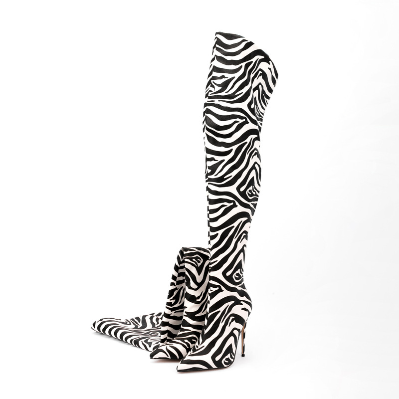 European and American Pointed Toe Sexy Pointed Heel Zipper Zebra Stripe Over-the-Knee Boots plus size Slim-Fit Nightclub Steel Tube Dance Boots European and American Pointed Toe Sexy Pointed Heel Zipper Zebra Stripe Over-the-Knee Boots plus size Slim-Fit Nightclub Steel Tube Dance Boots