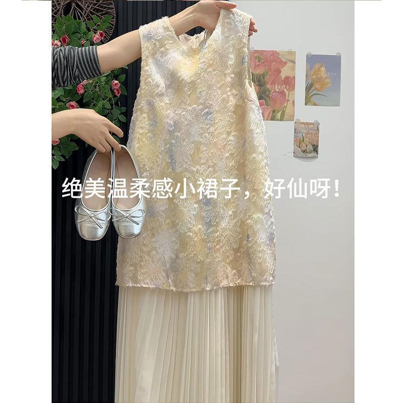 Summer 2025 New Chinese Style National Style dress Slimming Age-reducing Sleeveless Vest Fairy Skirt Two-piece Set for Women
