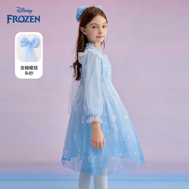 Disney Children's Clothing Elsa Princess Dress Girls' Dress 2026 Spring New Product Mesh Long-Sleeved Puffy Dress Disney Children's Clothing Elsa Princess Dress Girls' Dress 2026 Spring New Product Mesh Long-Sleeved Puffy Dress
