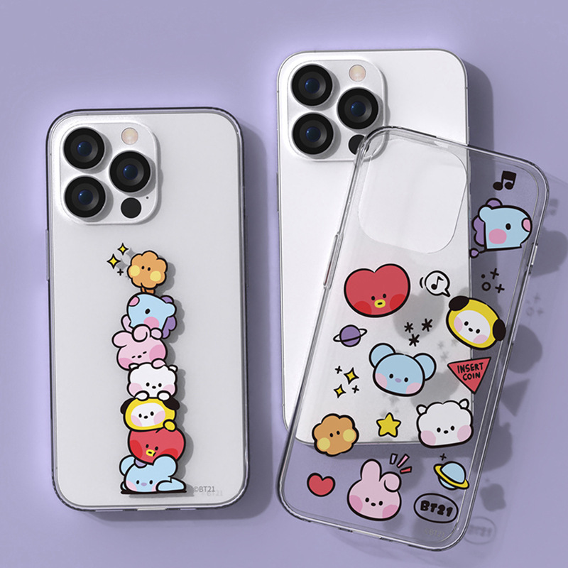 Transparent Cartoon Bt21 Suitable for Apple 14Promax Phone Case Iphone17 Soft Protective Cover 16 Anti-Fall Thin 15