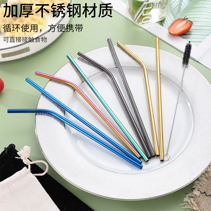 Traje de paja de acero inoxidable 304 especial transfronterizo de Amazon de color chapado en titanio tubo de bebida de metal café leche té paja